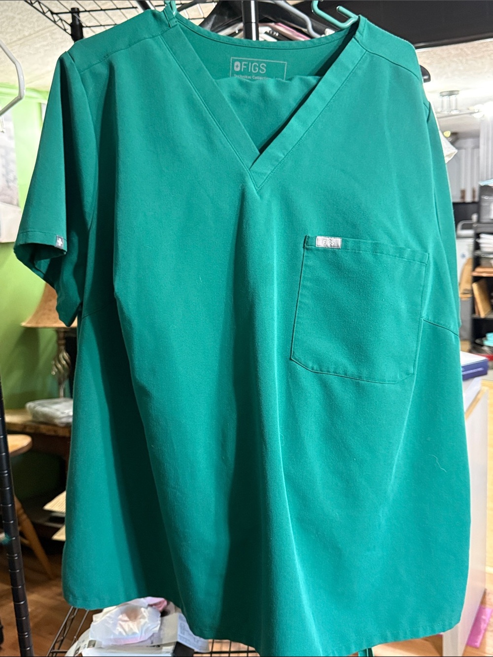 Figs Women's Short-Sleeve V-Neck Top and pants in Teal